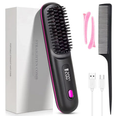 USB Charging Portable Hair Straightener Brush, Cordless Straightening Comb