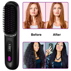 USB Charging Portable Hair Straightener Brush, Cordless Straightening Comb