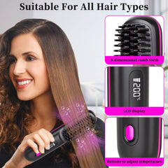 USB Charging Portable Hair Straightener Brush, Cordless Straightening Comb