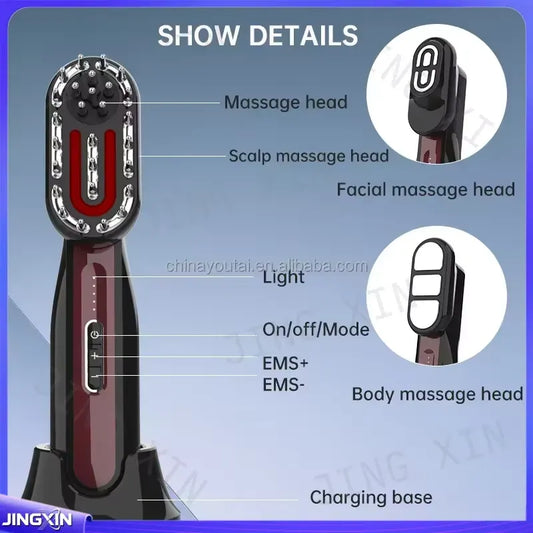 For 3 in 1 Electric Vibrating Head Scalp Massager Comb Magnetic Body Facial Massage Tool